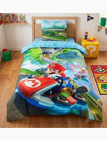 Mario Kart, Completo Letto per Bambino Stampato Reversibile Karting, Copripiumino 140x200 cm