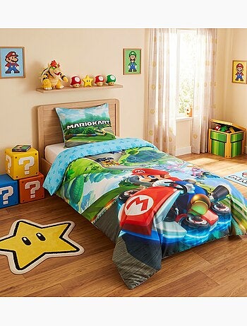 Mario Kart, Completo Letto per Bambino Stampato Reversibile Karting, Copripiumino 140x200 cm