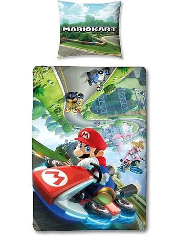 Mario Kart, Completo Letto per Bambino Stampato Reversibile Karting, Copripiumino 140x200 cm