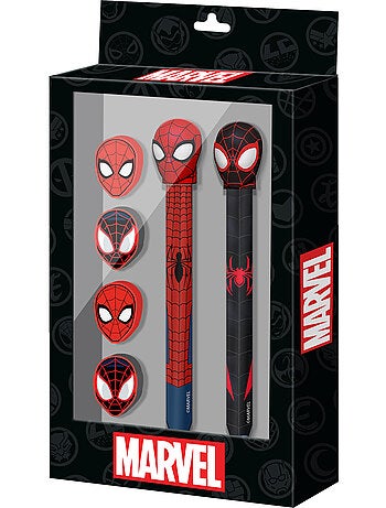 Marvel spiderman peter confezione di penna a gel cancellabile + matita eterna + 4 gomme, rosso