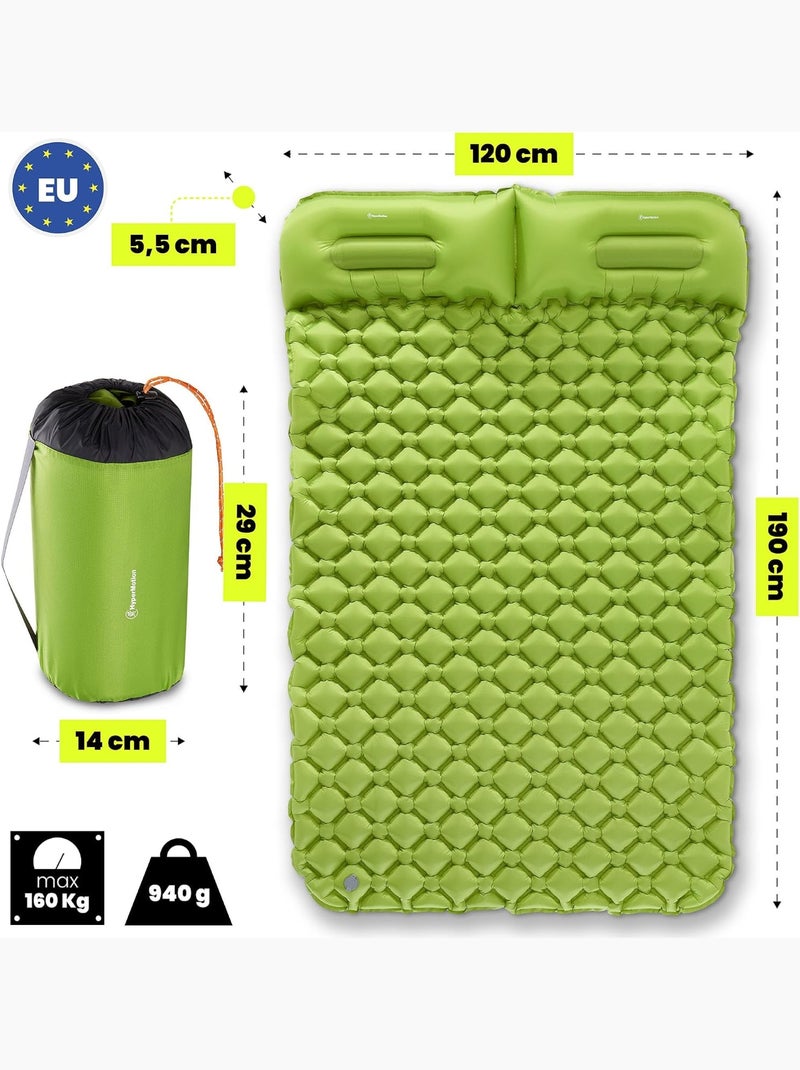 Materassino gonfiabile 2 posti campmat 2 - da campeggio con 2 cuscini integrati ultraleggero Verde - Kiabi
