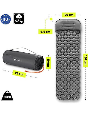 Materassino gonfiabile da campeggio campmat hypermotion ultraleggero con cuscino integrato 190 x 56