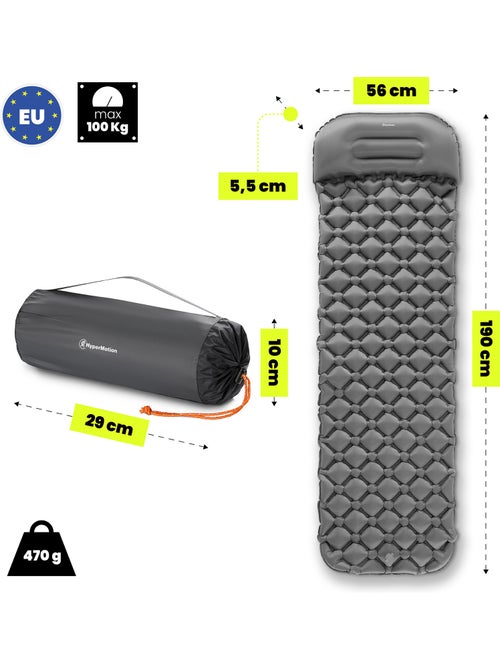 Materassino gonfiabile da campeggio campmat hypermotion ultraleggero con cuscino integrato 190 x 56 - Kiabi Materassino gonfiabile da campeggio campmat hypermotion ultraleggero con cuscino integrato 190 x 56 - Kiabi