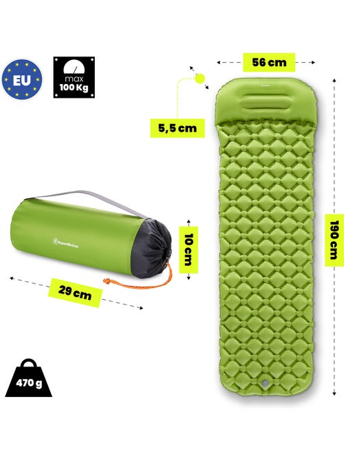 Materassino gonfiabile da campeggio campmat hypermotion ultraleggero con cuscino integrato 190 x 56 - Kiabi Materassino gonfiabile da campeggio campmat hypermotion ultraleggero con cuscino integrato 190 x 56 - Kiabi