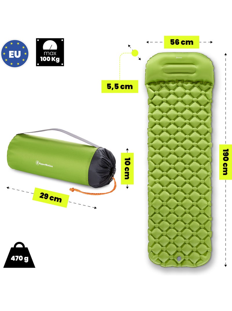 Materassino gonfiabile da campeggio campmat hypermotion ultraleggero con cuscino integrato 190 x 56 Verde - Kiabi