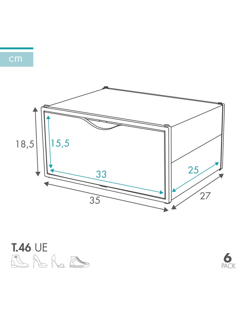 Max home pack 6 scatole da scarpe trasparenti, impilabili e antiribaltamento laterale t.46 Bianco - Kiabi