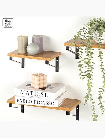 Max home set 3 mensole da parete in legno di varie dimensioni