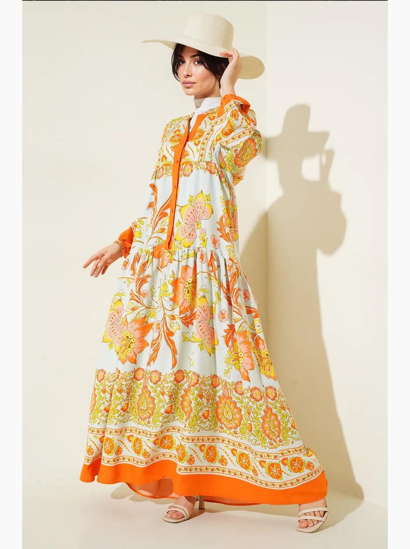 Maxi abito stampato con scollo a v bdart Arancione - Kiabi