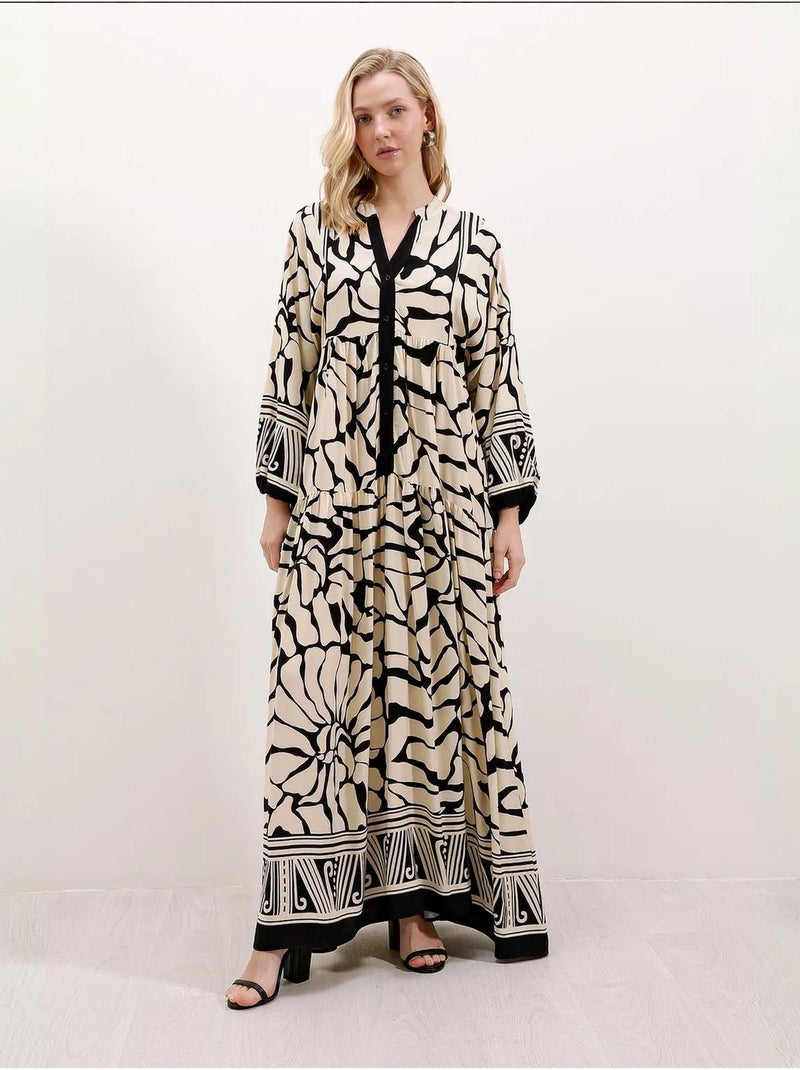 Maxi abito stampato con scollo a v bdart Avorio - Kiabi