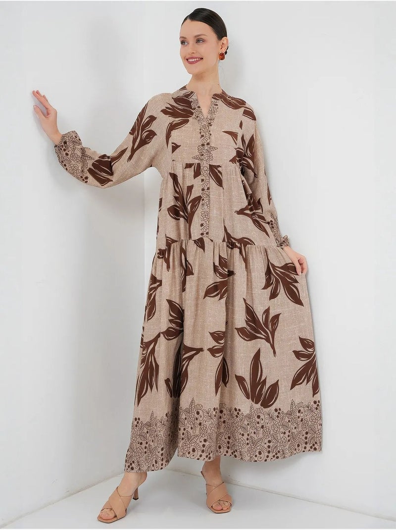 Maxi abito stampato con scollo a v bdart Beige chiaro - Kiabi