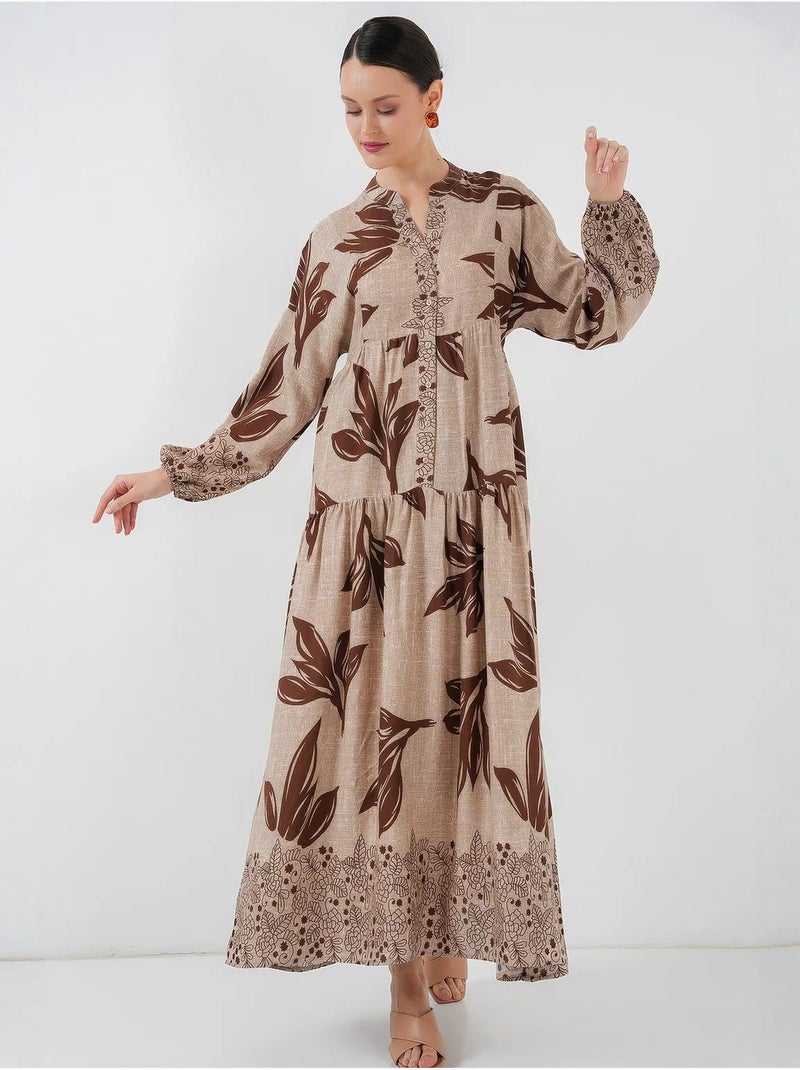 Maxi abito stampato con scollo a v bdart Beige chiaro - Kiabi