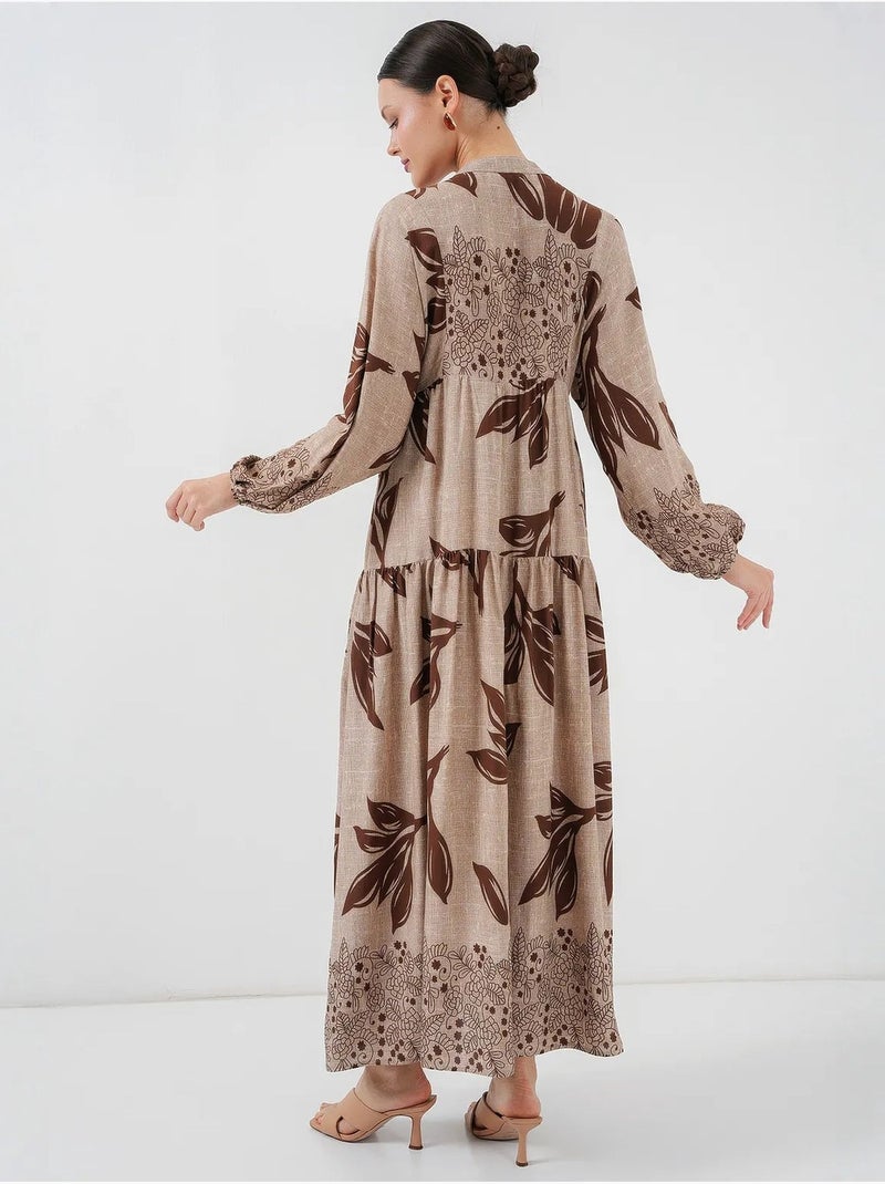 Maxi abito stampato con scollo a v bdart Beige chiaro - Kiabi