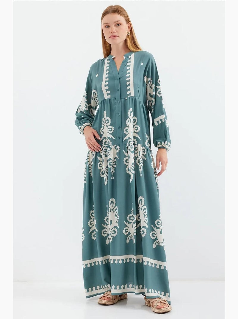 Maxi abito stampato con scollo a v bdart Blu acqua - Kiabi
