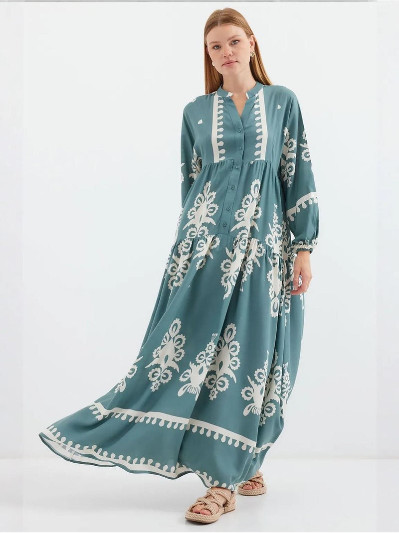 Maxi abito stampato con scollo a v bdart Blu acqua - Kiabi