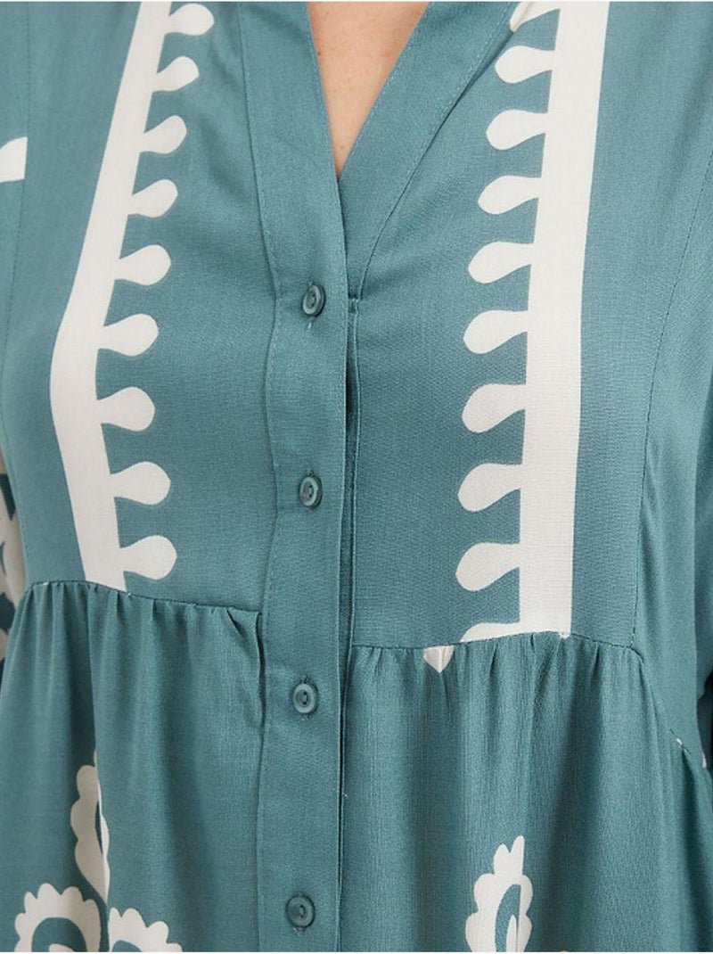Maxi abito stampato con scollo a v bdart Blu acqua - Kiabi