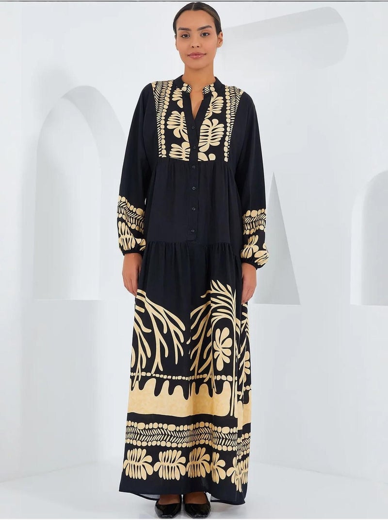 Maxi abito stampato con scollo a v bdart Blu notte - Kiabi
