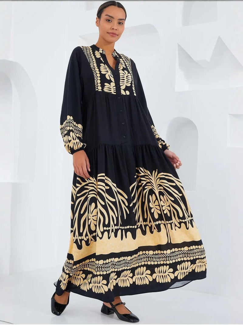 Maxi abito stampato con scollo a v bdart Blu notte - Kiabi