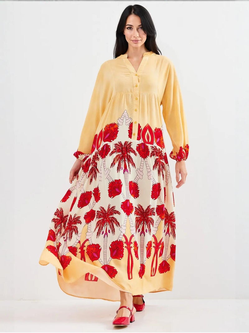 Maxi abito stampato con scollo a v bdart Giallo - Kiabi