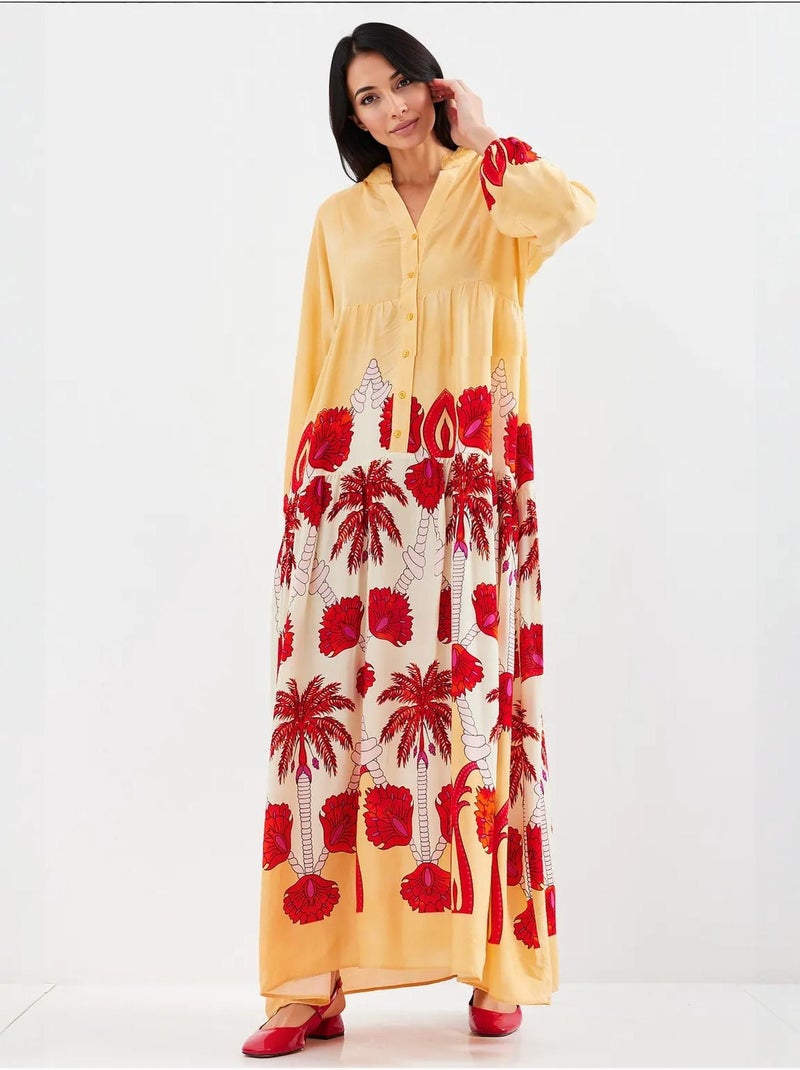 Maxi abito stampato con scollo a v bdart Giallo - Kiabi