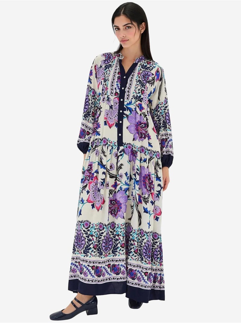 Maxi abito stampato con scollo a v bdart Lavanda - Kiabi