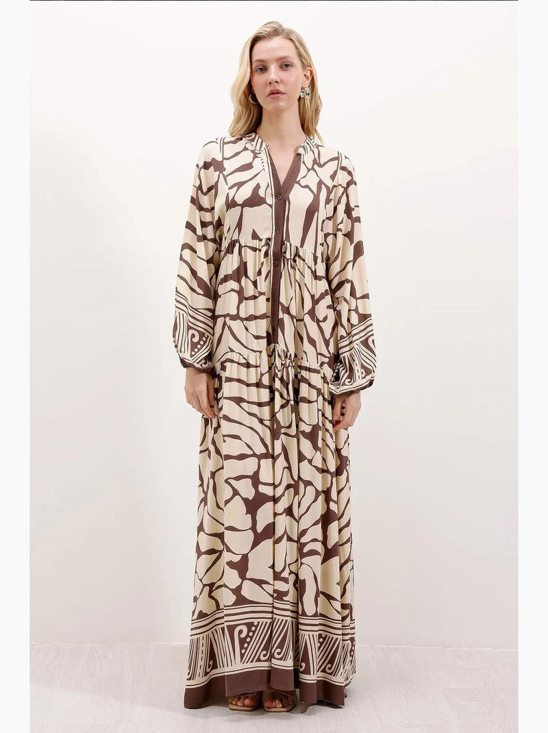 Maxi abito stampato con scollo a v bdart Marrone cioccolato - Kiabi