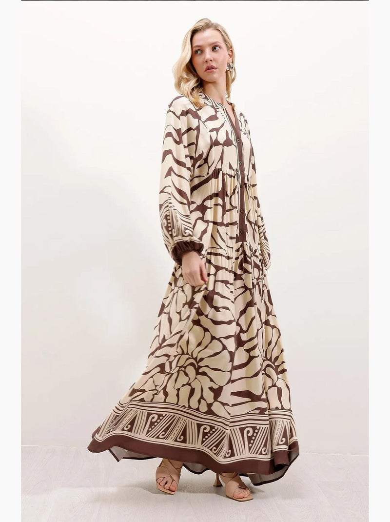 Maxi abito stampato con scollo a v bdart Marrone cioccolato - Kiabi