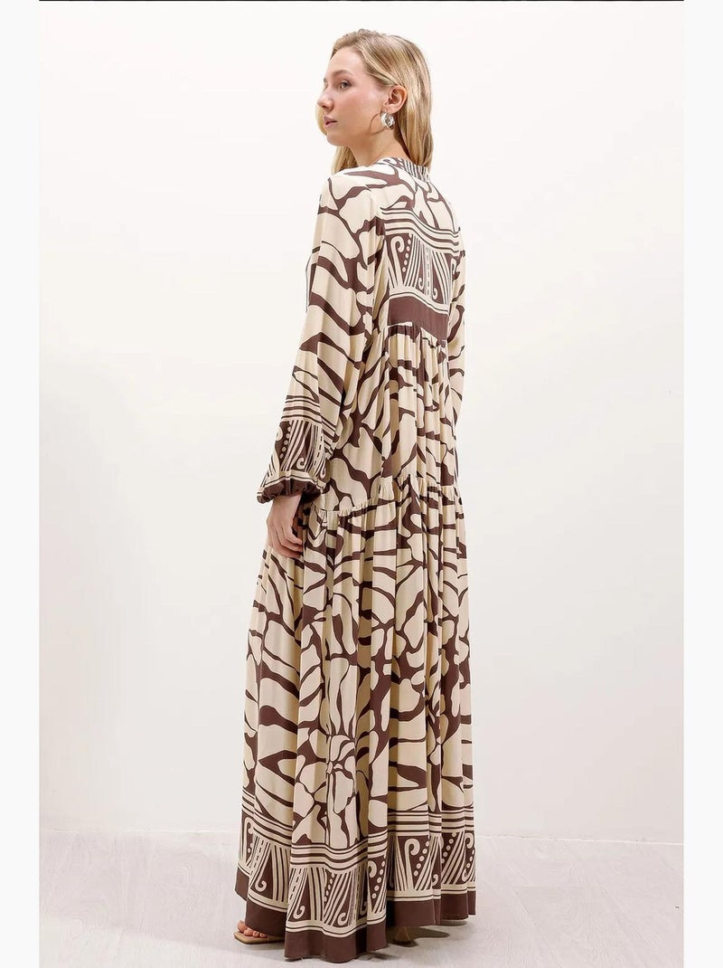 Maxi abito stampato con scollo a v bdart Marrone cioccolato - Kiabi