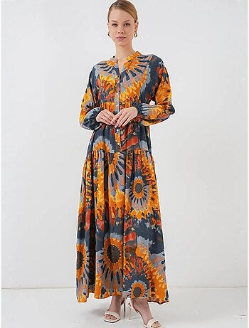 Maxi abito stampato con scollo a v bdart