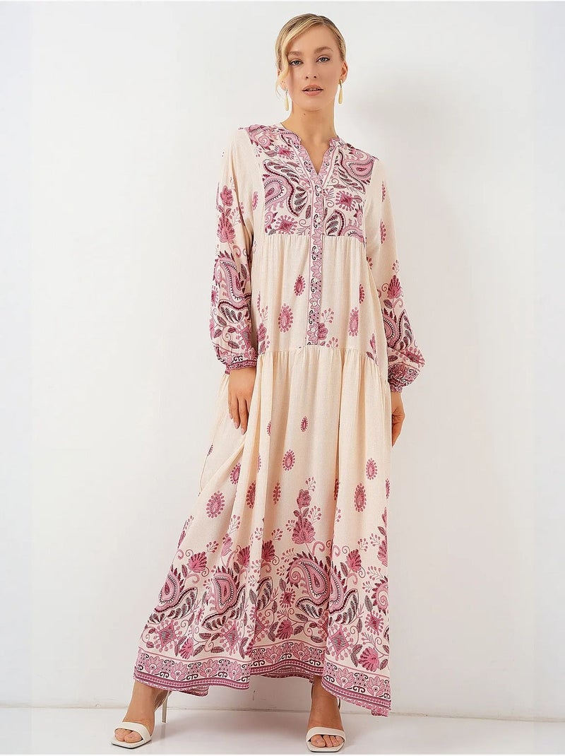 Maxi abito stampato con scollo a v bdart Rosa pallido - Kiabi
