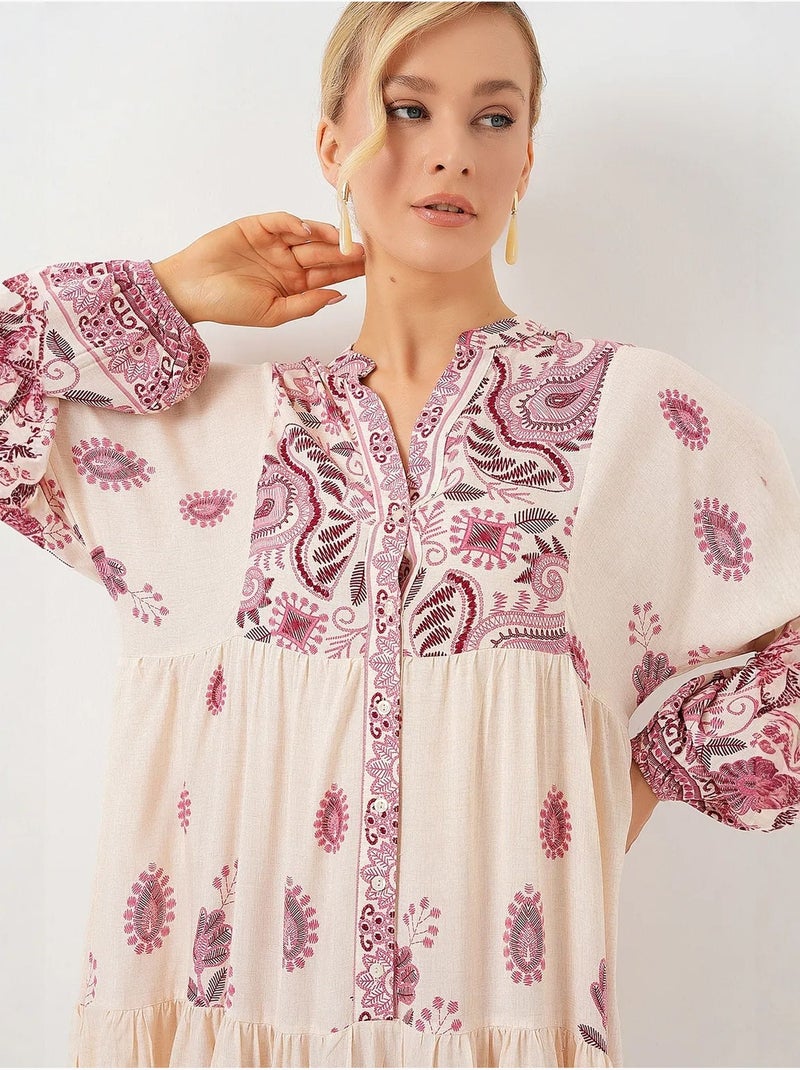 Maxi abito stampato con scollo a v bdart Rosa pallido - Kiabi