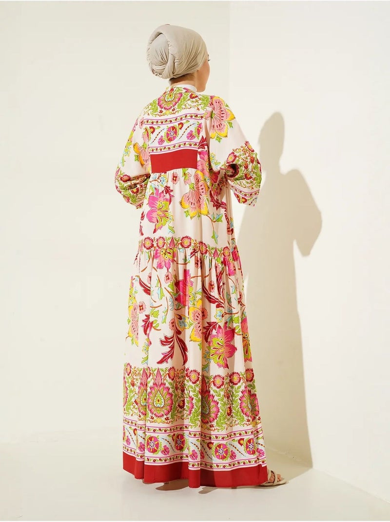 Maxi abito stampato con scollo a v bdart Rosso granata - Kiabi