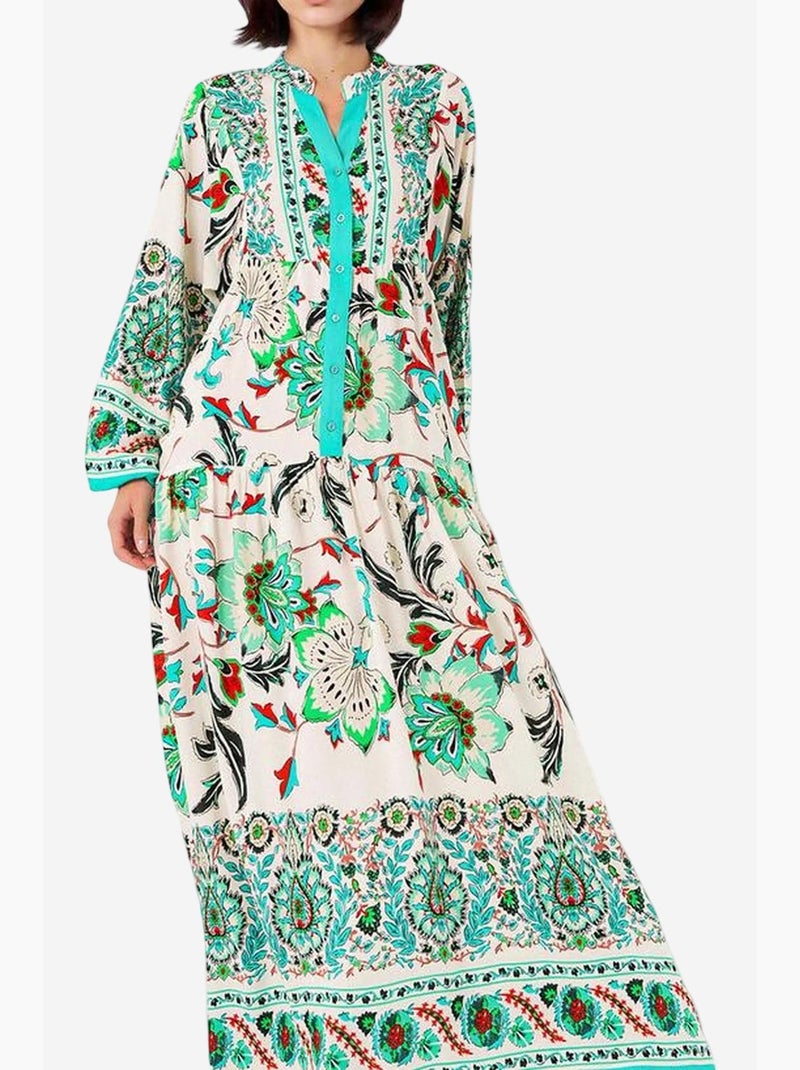 Maxi abito stampato con scollo a v bdart Turchese - Kiabi