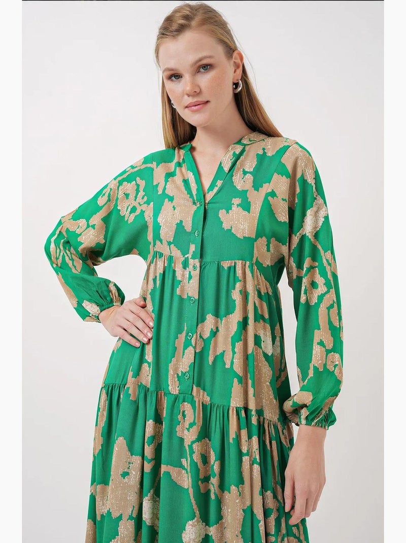 Maxi abito stampato con scollo a v bdart Verde anice - Kiabi