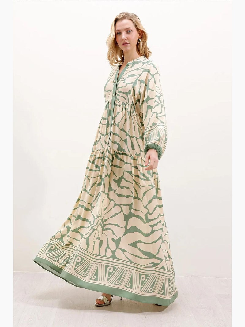 Maxi abito stampato con scollo a v bdart Verde chiaro - Kiabi