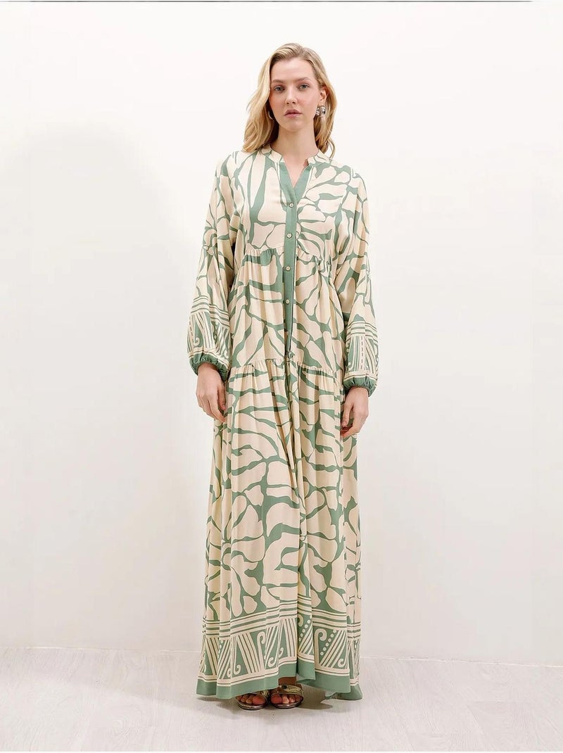 Maxi abito stampato con scollo a v bdart Verde chiaro - Kiabi