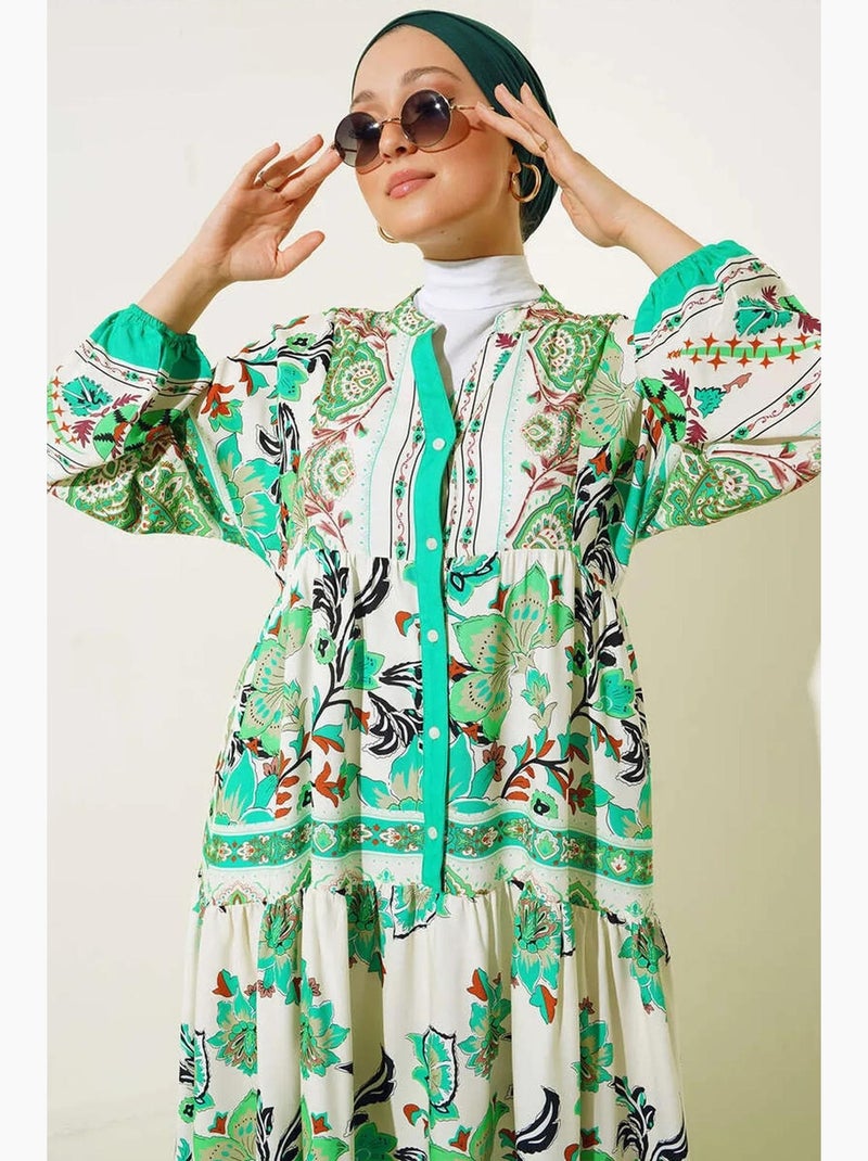 Maxi abito stampato con scollo a v bdart Verde giada - Kiabi