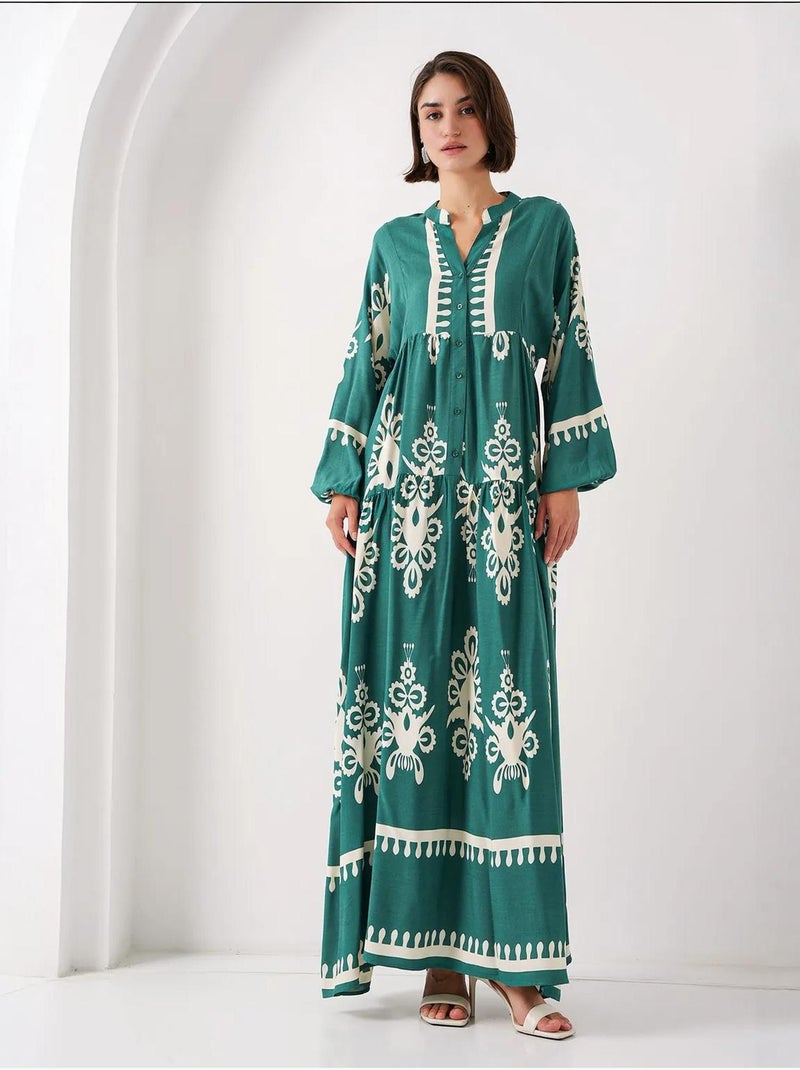Maxi abito stampato con scollo a v bdart Verde scuro - Kiabi