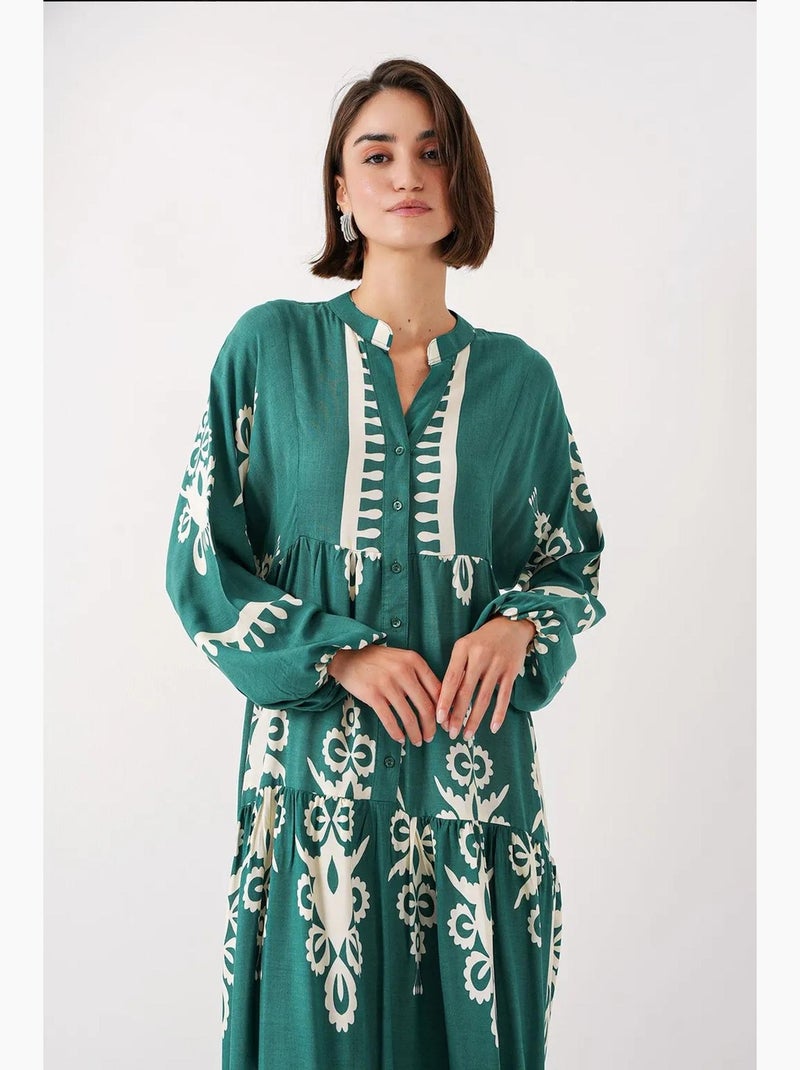 Maxi abito stampato con scollo a v bdart Verde scuro - Kiabi