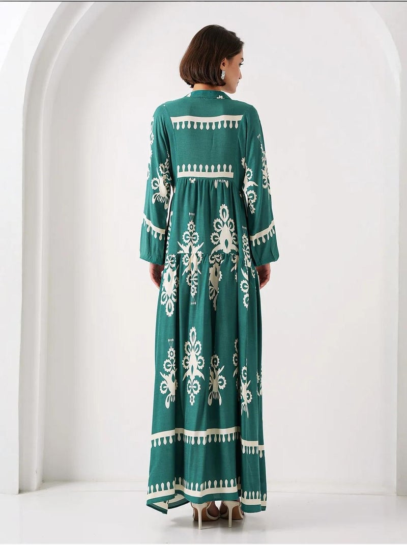 Maxi abito stampato con scollo a v bdart Verde scuro - Kiabi