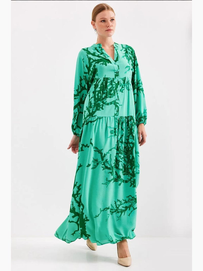Maxi abito stampato con scollo a v bdart Verde smeraldo - Kiabi