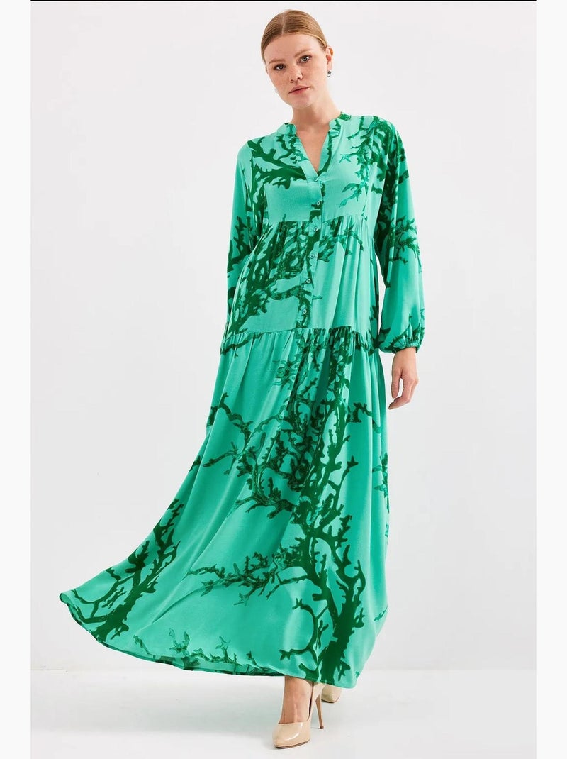 Maxi abito stampato con scollo a v bdart Verde smeraldo - Kiabi