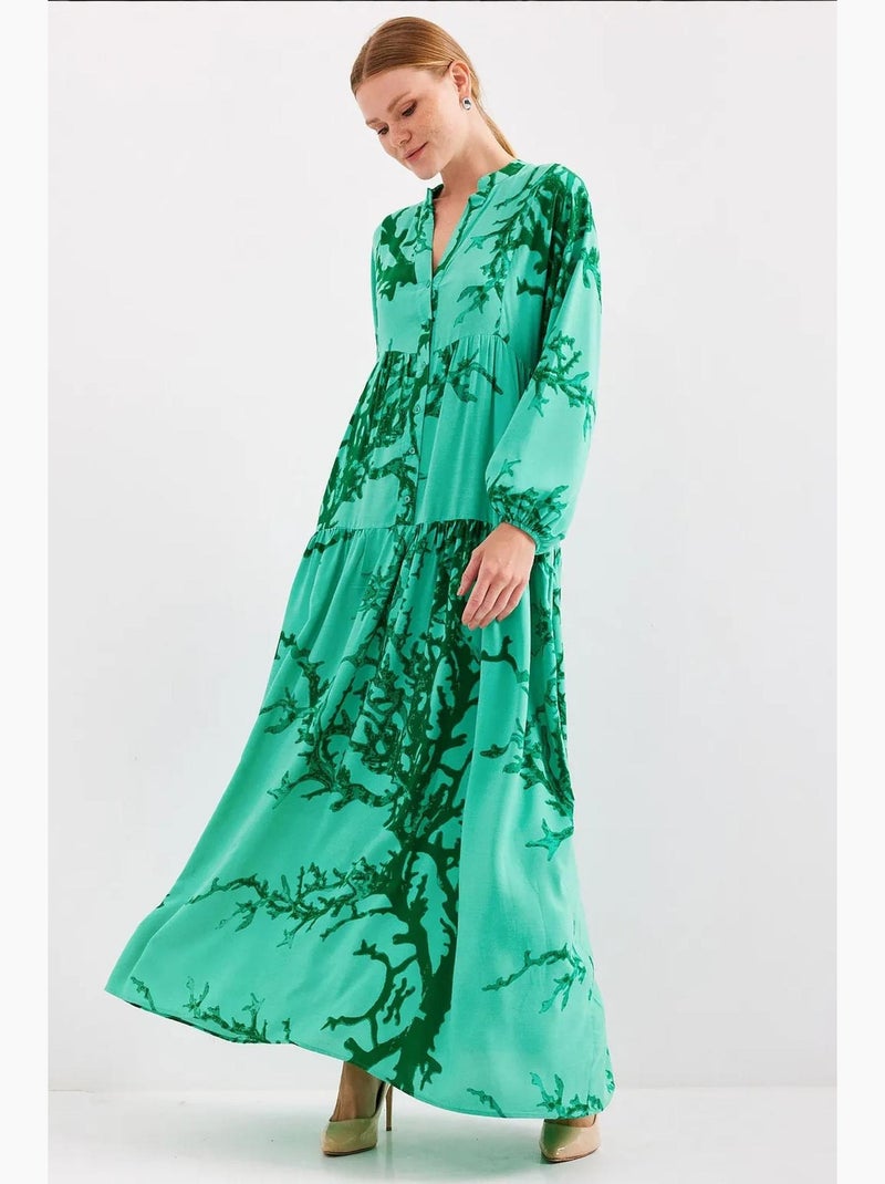 Maxi abito stampato con scollo a v bdart Verde smeraldo - Kiabi