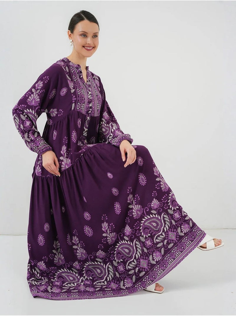 Maxi abito stampato con scollo a v bdart Viola - Kiabi