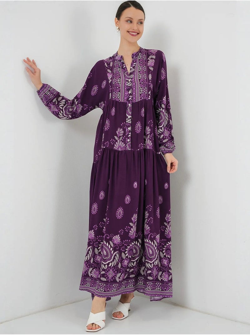 Maxi abito stampato con scollo a v bdart Viola - Kiabi