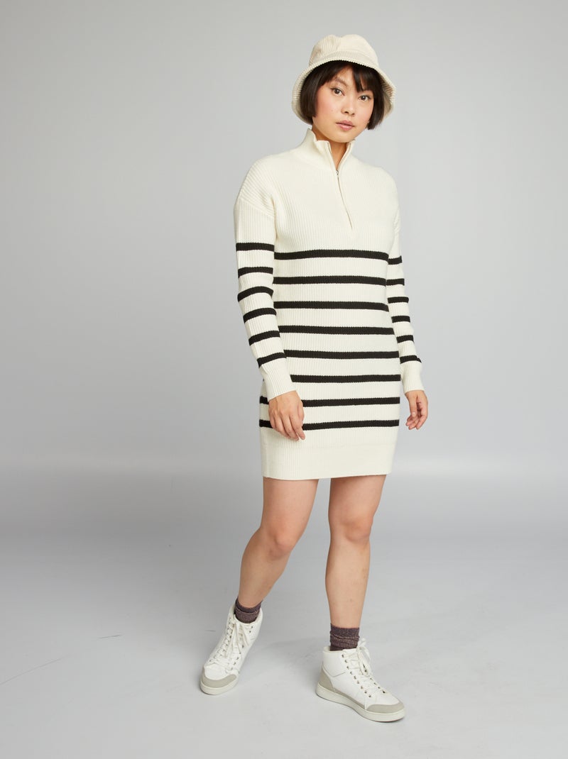 Maxi pull a collo alto con zip BIANCO - Kiabi