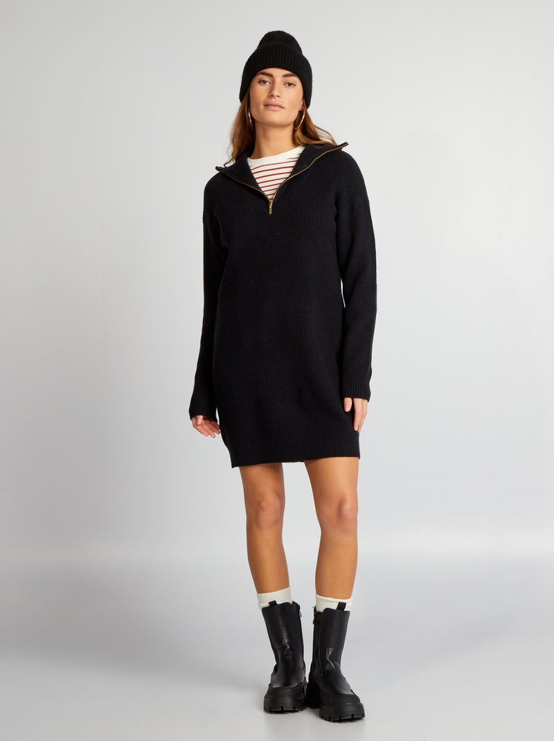 Maxi pull a collo alto con zip nero - Kiabi