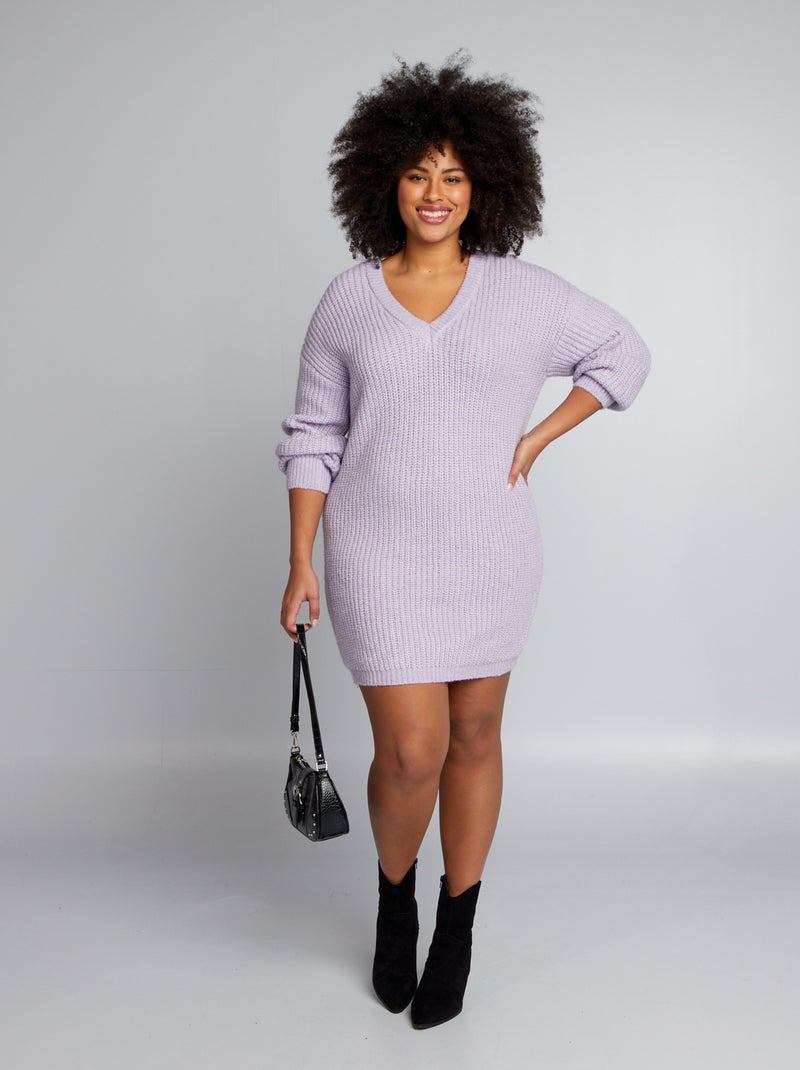 Maxi pull a coste con scollo a V VIOLA - Kiabi
