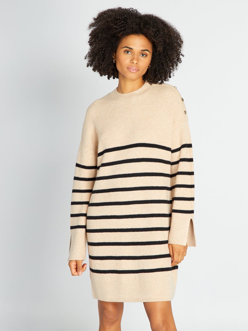 Maxi pull a maniche lunghe a righe Beige/Nero - Kiabi