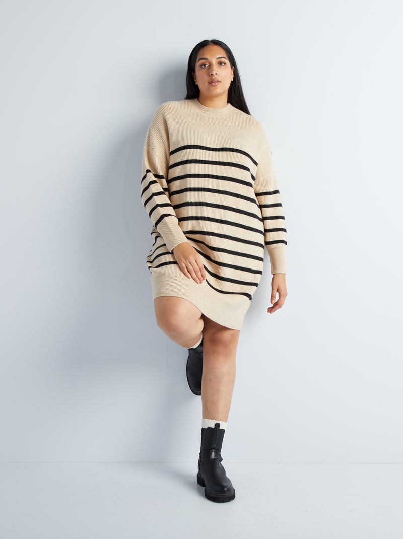 Maxi pull a righe Beige/Nero - Kiabi