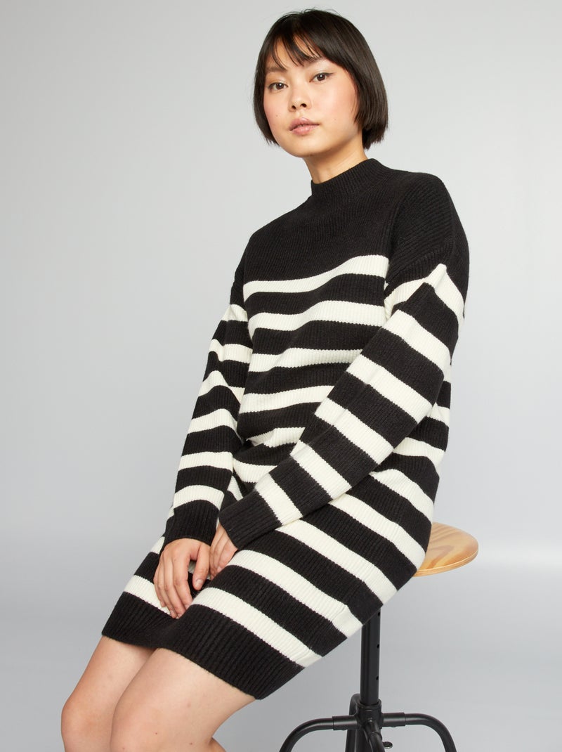 Maxi pull a righe in maglia NERO - Kiabi